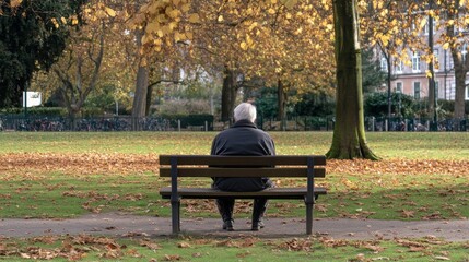 An elderly person sitting alone on a park bench symbolizing social isolation among the elderly, Reflecting the loneliness and neglect faced by senior citizens, minimalistic style