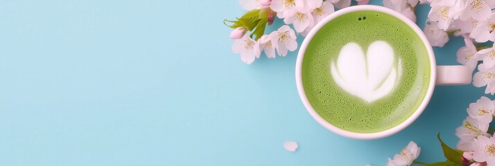 デザインとインスピレーションのための桜の春の抹茶ラテ