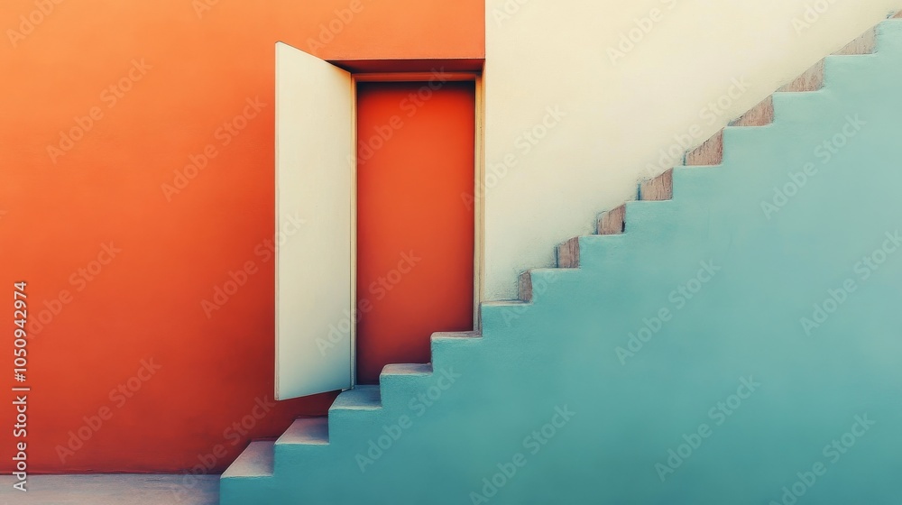 Poster An evocative image of access to opportunity, featuring a staircase with steps of varying colors and sizes leading to an open door, Symbolizing the journey towards equal access and opportunity