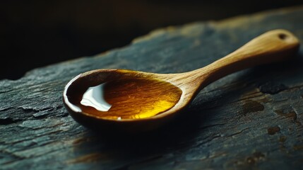 Spoon with oil. Oil concept background