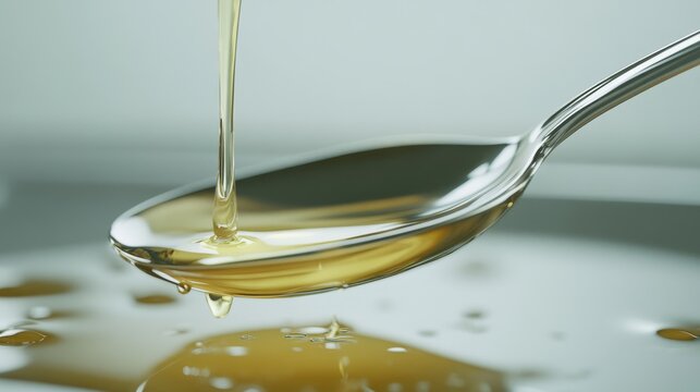 Spoon with oil. Oil concept background