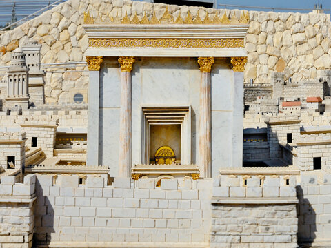 Mockup of the city of Jerusalem, including the second Temple mockup, in the times of Jesus, in the Shrine of the Book Museum. Jerusalem, Israel, 2016