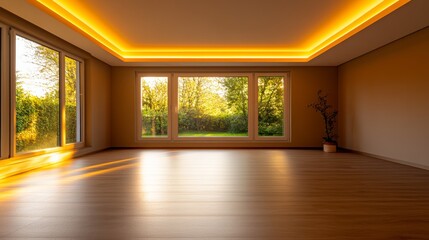 Fototapeta premium An empty cozy home workout studio with warm lighting and a relaxed vibe perfect for personal and private light exercises like yoga or stretching in a peaceful environment