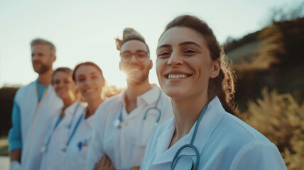 Fototapeta premium A group of doctors are smiling and posing for a photo
