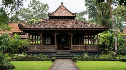 Fototapeta premium Traditional Javanese House with a Carved Wooden Facade