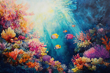 Naklejka premium coral reef in aquarium