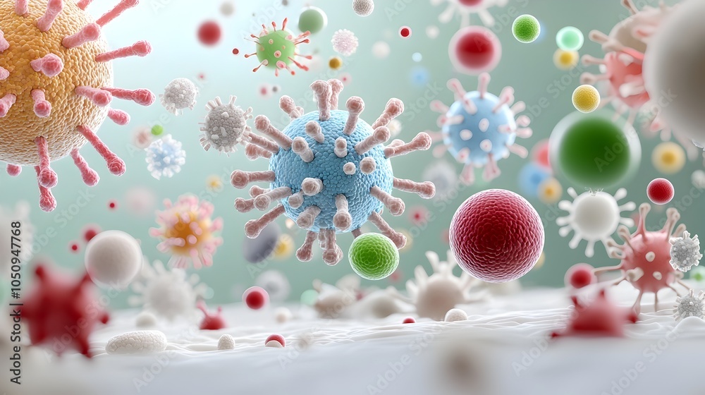 Aufkleber Captivating microscopic landscape featuring a mesmerizing display of vibrant cellular formations and dynamic biological patterns floating in a complex colorful microworld