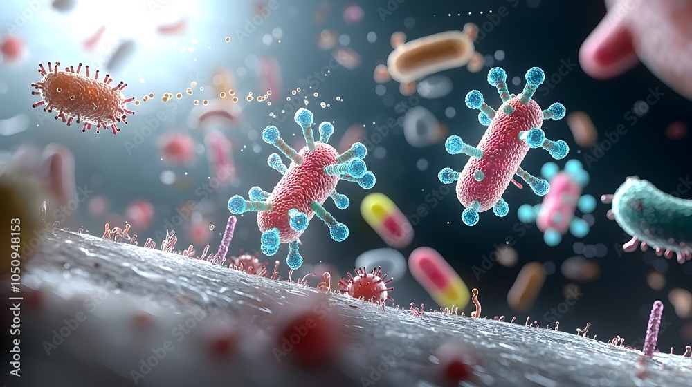Aufkleber Captivating Microscopic Landscapes Glowing cellular structures in vivid hues floating in a dynamic and elegant microscopic environment showcasing the beauty and complexity of biological design