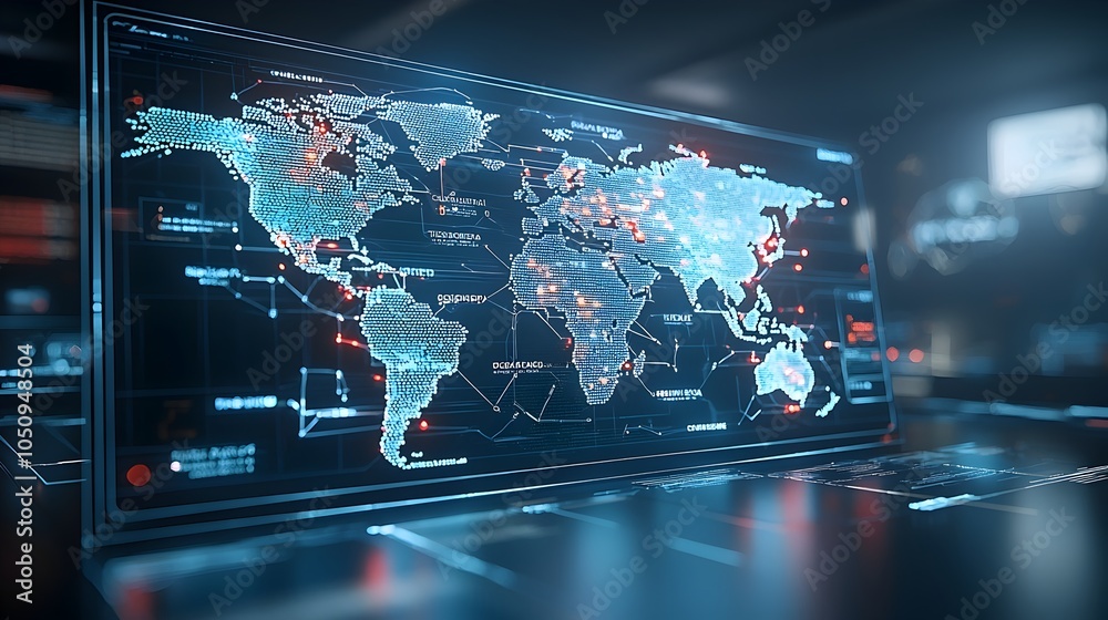 Aufkleber Captivating 3D polygonal world map rendering with interactive glowing connections highlighting the concept of innovation and futuristic digital design