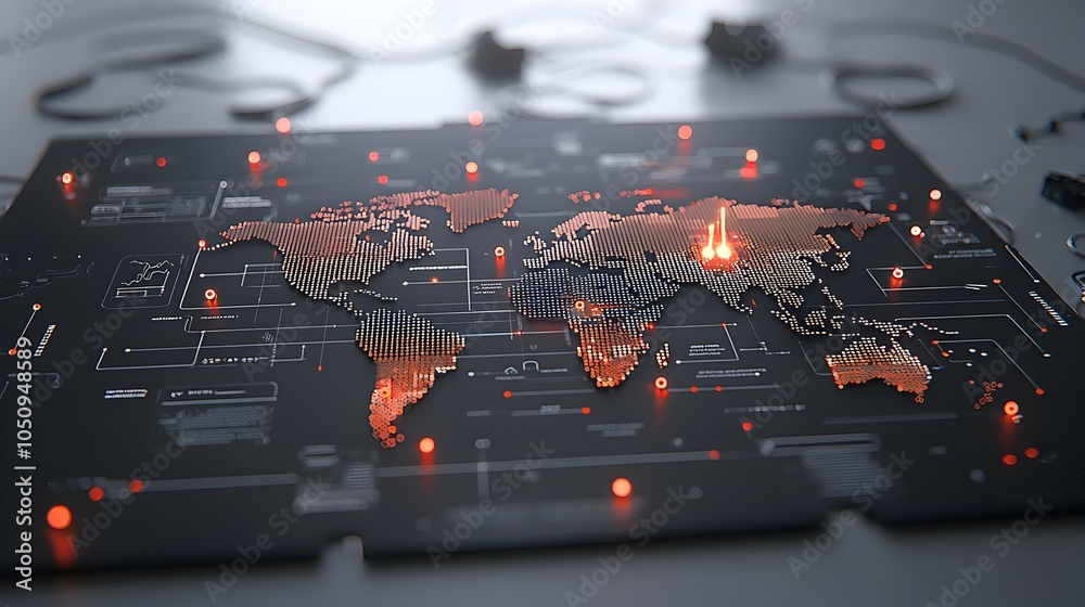 Leinwandbilder Radiant 3D polygonal map with glowing edges and dynamic movement highlighting the interconnectedness and innovation of global communication technologies