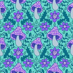 Cartoon autumn harvest seamless Halloween mushrooms pattern