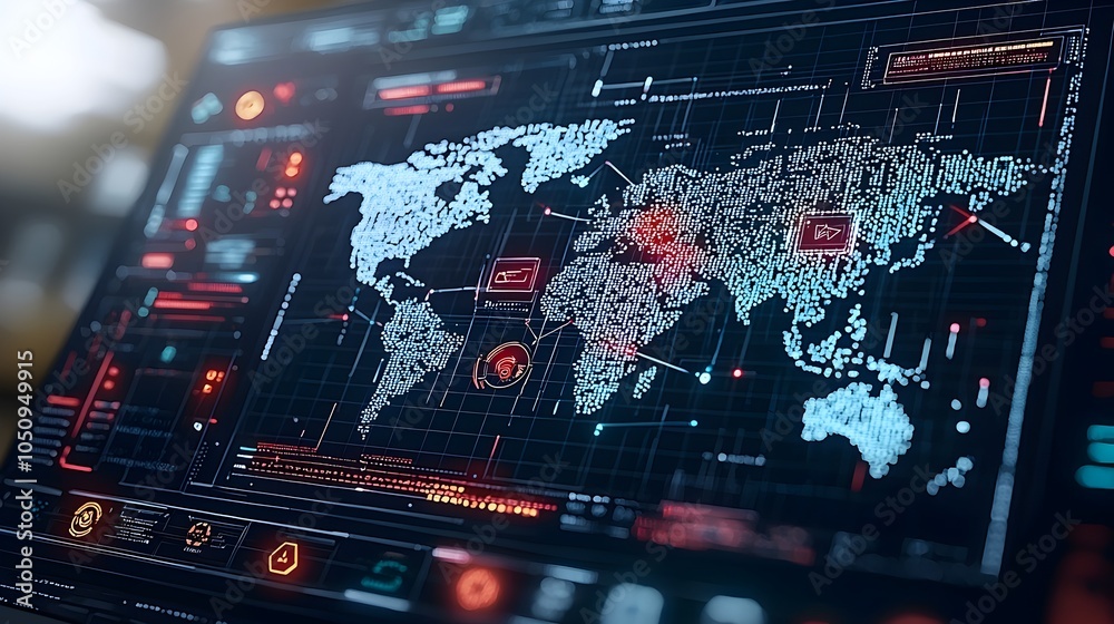 Aufkleber Luminous 3D Polygonal Map with Binary Code Background Symbolizing the Digital Transformation Global Interaction and Technological Growth in Modern Society