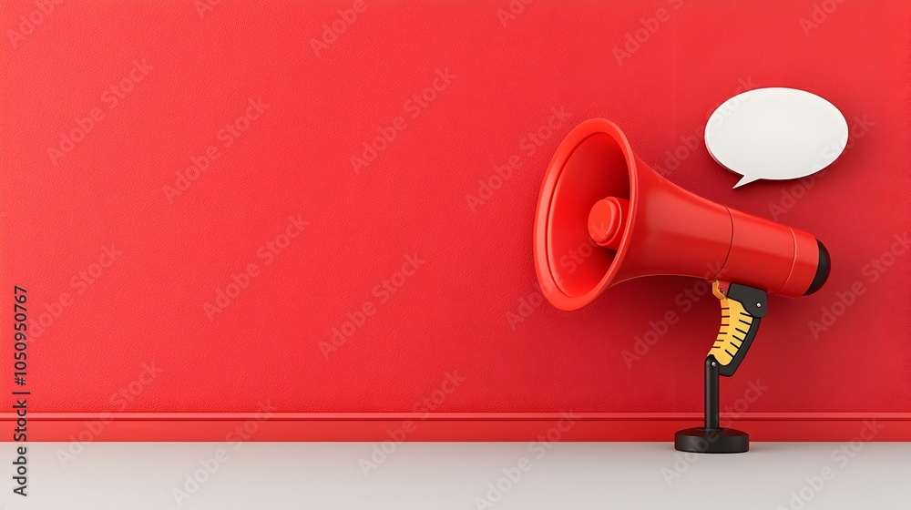 Leinwandbilder sleek and modern 3d megaphone and speech bubble combination on a bright red background with dynamic 
