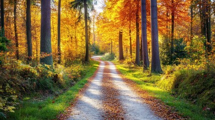 Fototapeta premium Autumnal Path Through a Golden Forest
