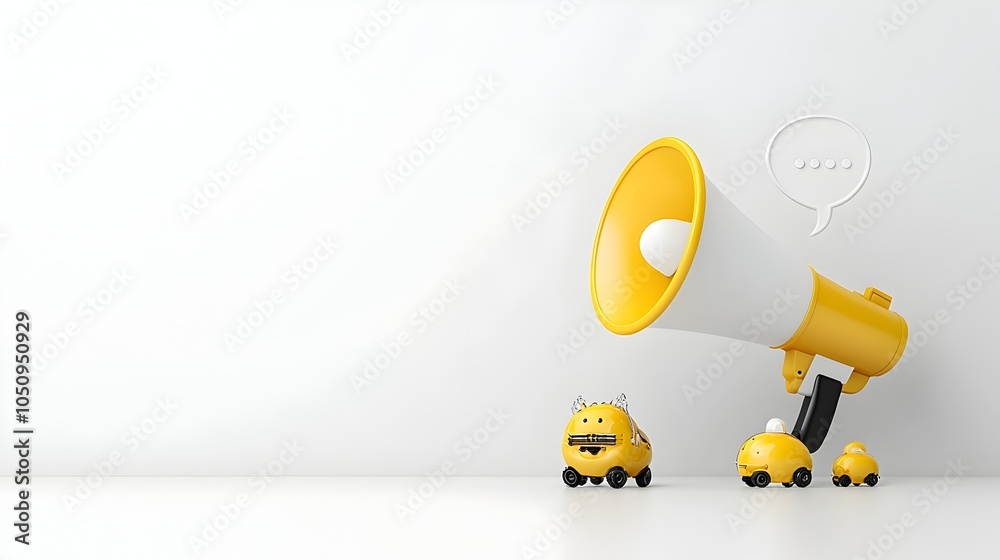 Leinwandbilder powerful 3d megaphone projecting a speech bubble hovering on a solid white background this bold mini