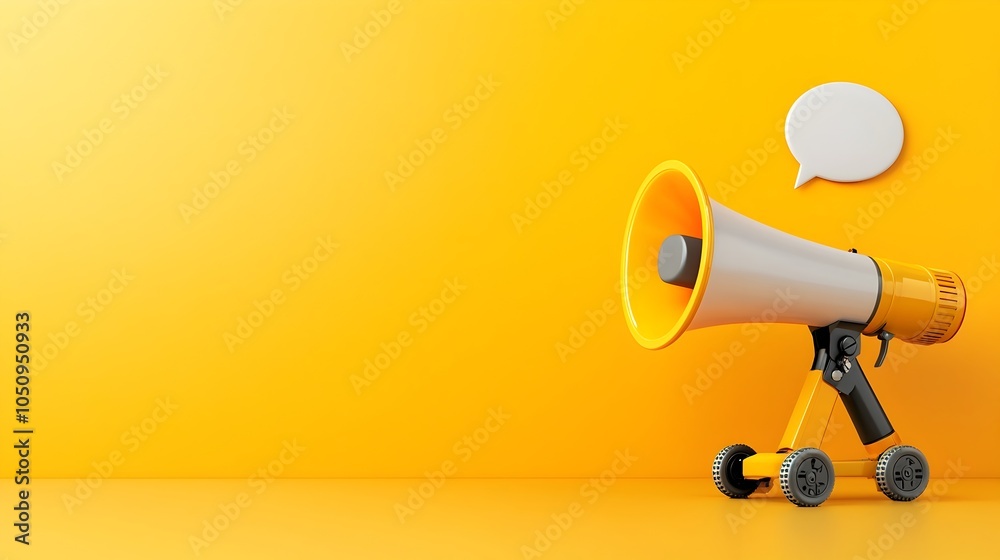 Aufkleber striking 3d rendering of a sleek modern megaphone with a vibrant speech bubble on a solid orange bac
