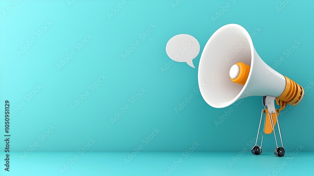 Fototapete attention grabbing 3d rendered megaphone with a speech bubble on a bold solid teal background perfec