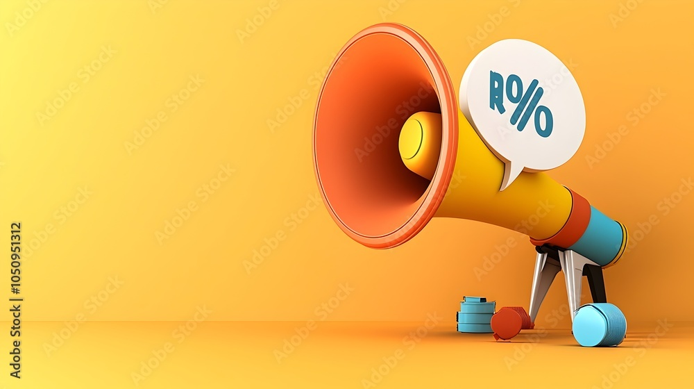 Fototapete vibrant and attention grabbing 3d megaphone with a large percentage sign inside a speech bubble set 