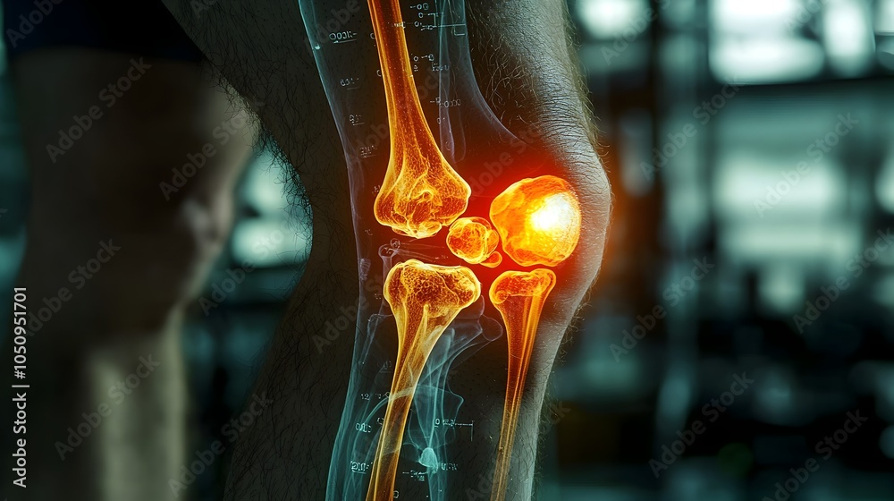 Poster closeup x ray view showcasing the intricate details of a man s knee joint anatomy highlighted with a