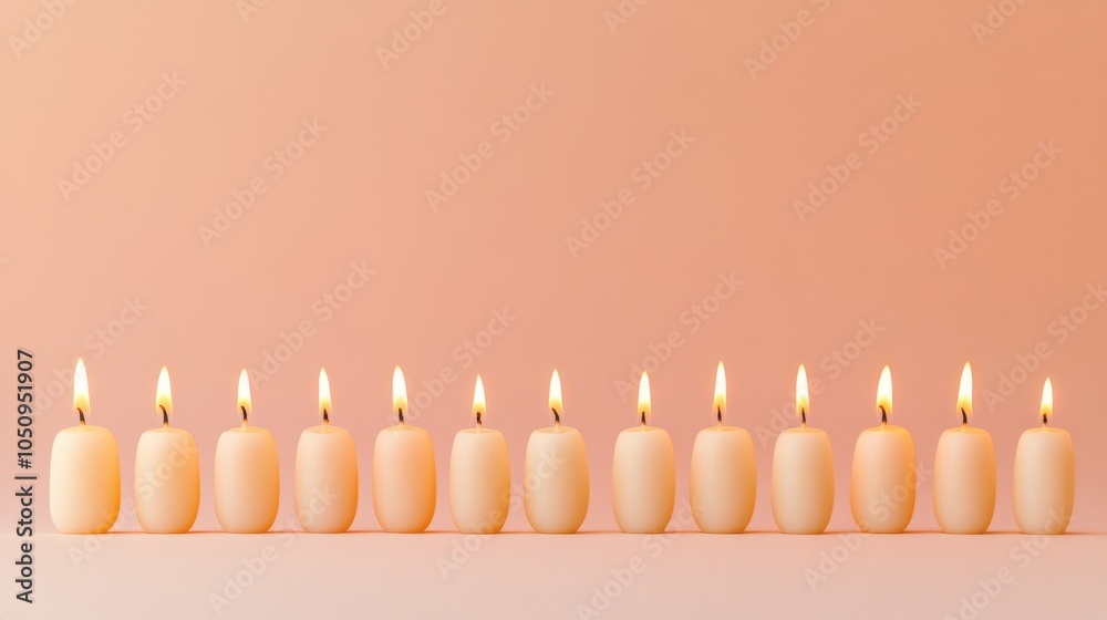 Poster an impactful portrayal of a single candle lighting up a row of unlit candles of different sizes and 