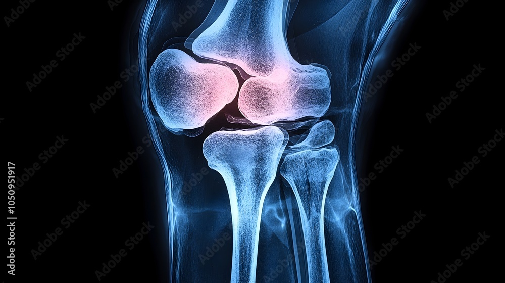Poster detailed x ray image showcasing the intricate bone and joint structure of a male s left knee illumin