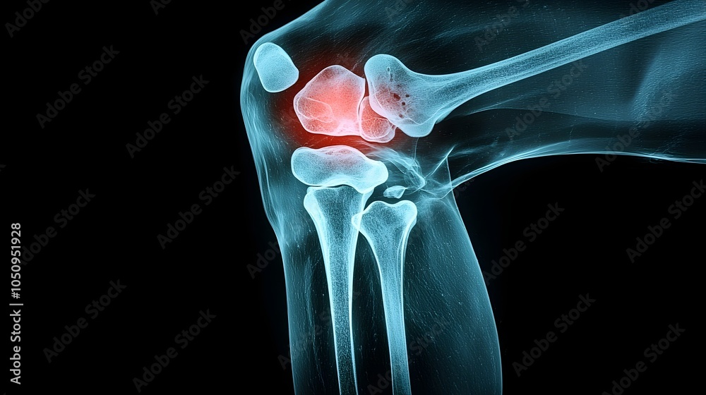 Poster high contrast x ray image of a left knee showcasing detailed anatomical structure and joint physiolo