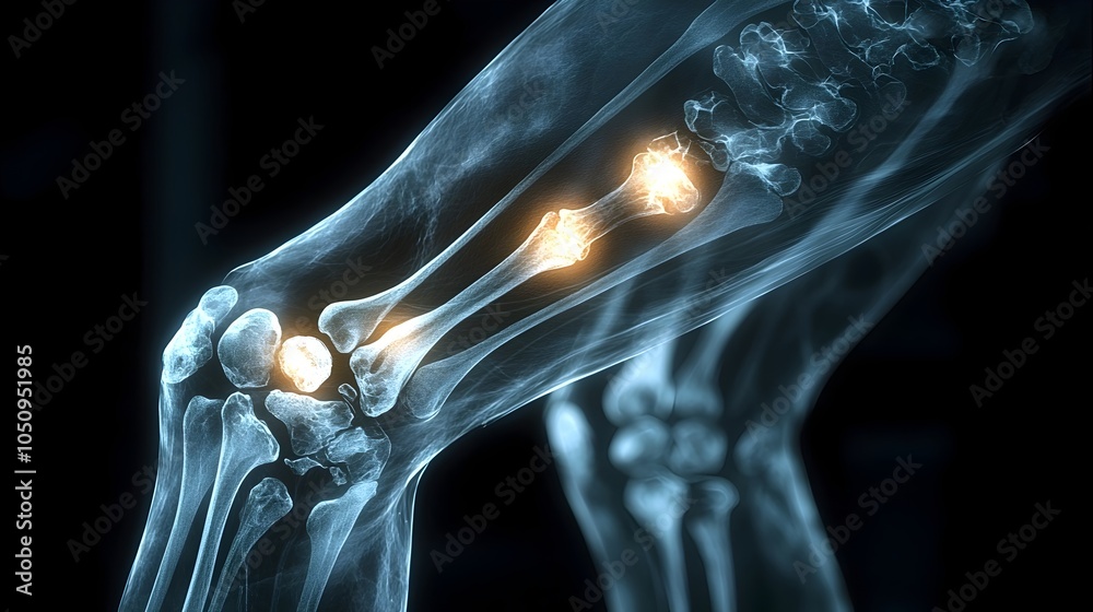 Aufkleber x ray view of left knee highlighting bone structure and medical analysis shadowy monochrome contrast