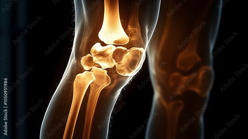 Poster Glowing X Ray Image of the Left Knee Showcasing the Intricate Bone Structure and Highlighting the Medical Analysis Process