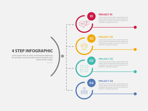 4 points template infographic outline style with 4 point step template with big circle vertical structure line connection for slide presentation