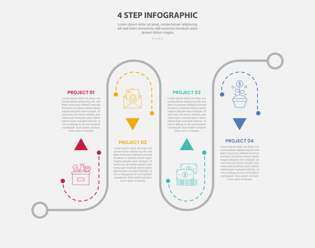 4 points template infographic outline style with 4 point step template with roadway journey up and down on line direction for slide presentation