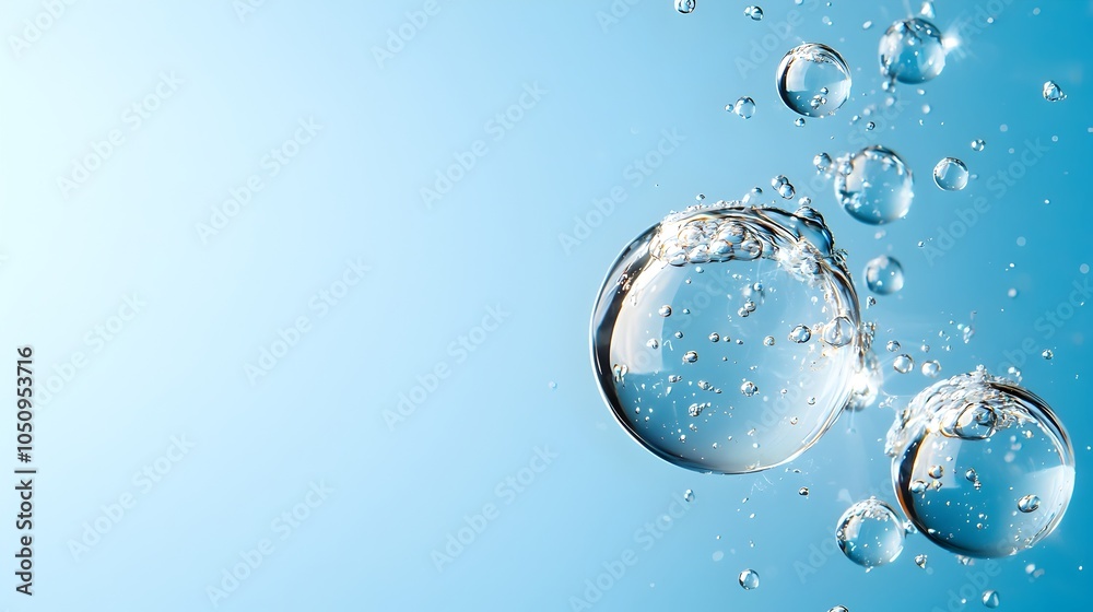 Aufkleber Captivating blue gradient background with dynamic air bubbles suspended in fluid motion creating a serene and modern aquatic wallpaper design