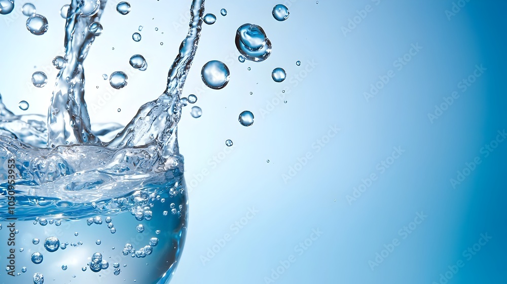 Aufkleber mesmerizing water bubbles effortlessly rising through a clear blue liquid set against a soft gradien