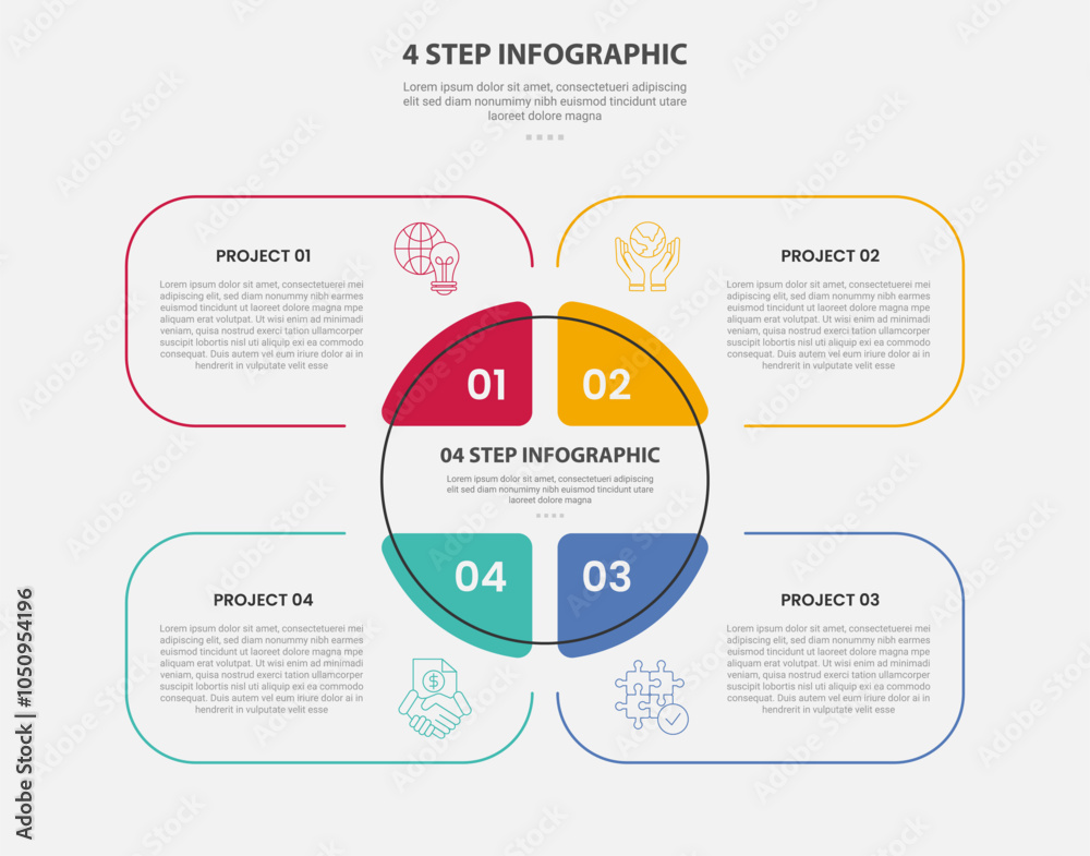 Poster 4 points template infographic outline style with 4 point step template with creative round box with 