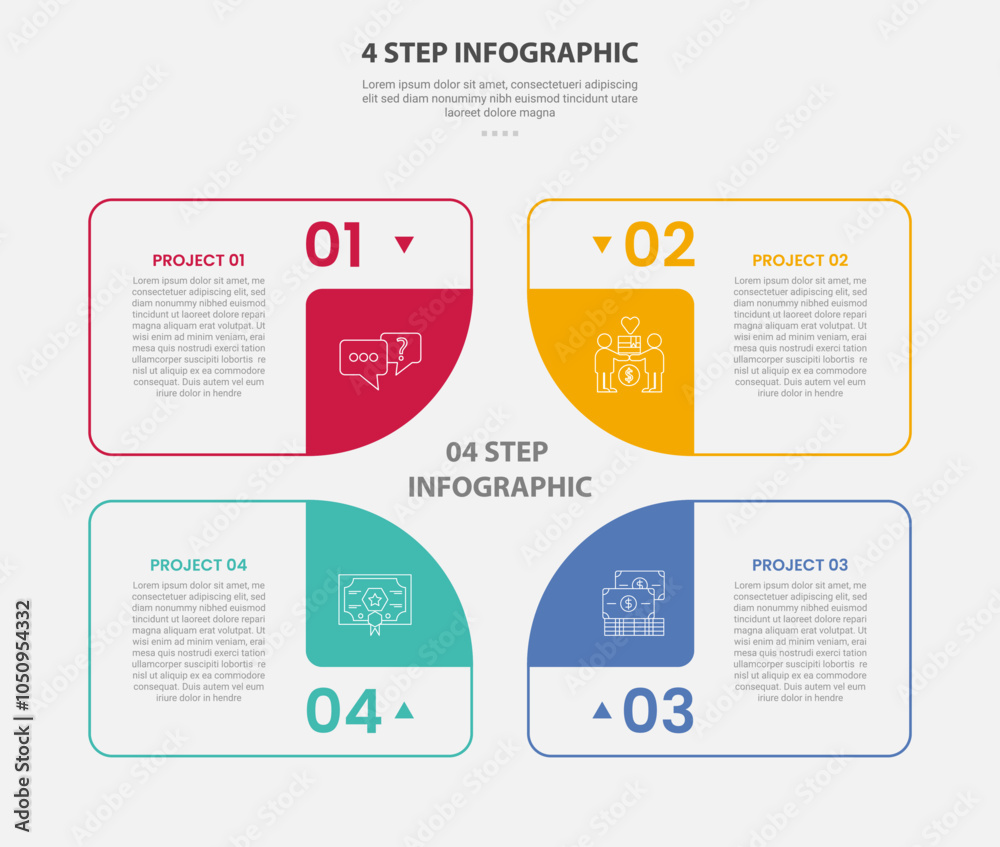 Poster 4 points template infographic outline style with 4 point step template with creative box container w