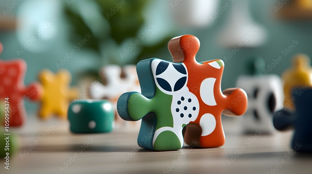 Aufkleber vibrant colorful puzzle pieces with diverse patterns and textures coming together in a dynamic cohes
