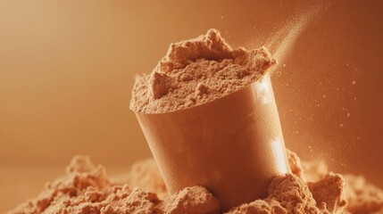 Whey protein supplement scoop. Protein powder background