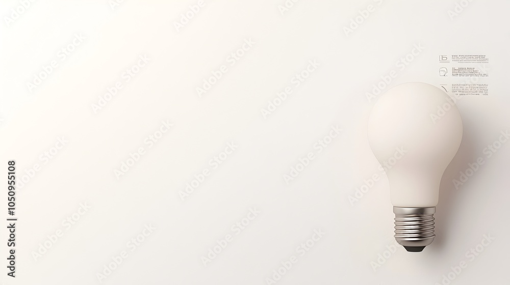 Poster Minimalist 3D rendering of a lightbulb in a soft white setting perfect for adding text graphics or marketing elements on the right side  Futuristic and simple design ideal for branding