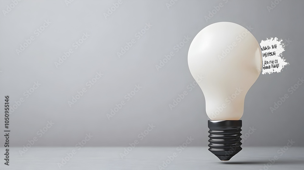 Aufkleber Minimalist 3D lightbulb rendering set in a soft white studio setting  This simple futuristic image is ideal for adding text logos or other marketing graphics to the right side of the frame