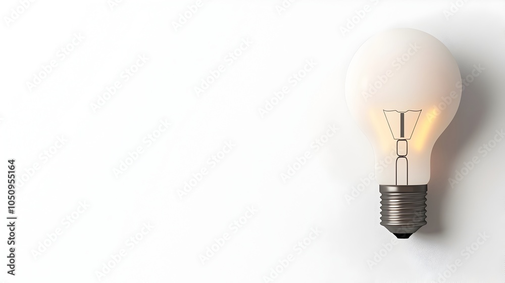 Poster Detailed 3D rendering of a sleek modern glowing lightbulb on a clean minimalist white background providing ample space for text placement and showcasing the product in a simple yet striking manner