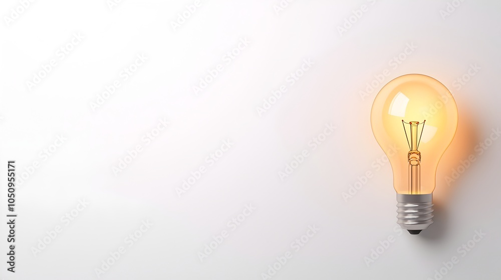 Poster Detailed 3D rendering of a glowing lightbulb on a clean white background with ample space on the right side for text placement showcasing a modern and sleek design