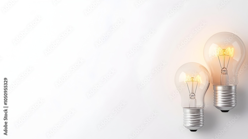 Poster Elegant and minimalist 3D render of a lightbulb design with a glowing filament isolated on a clean white background providing a simple and modern aesthetic for product or branding