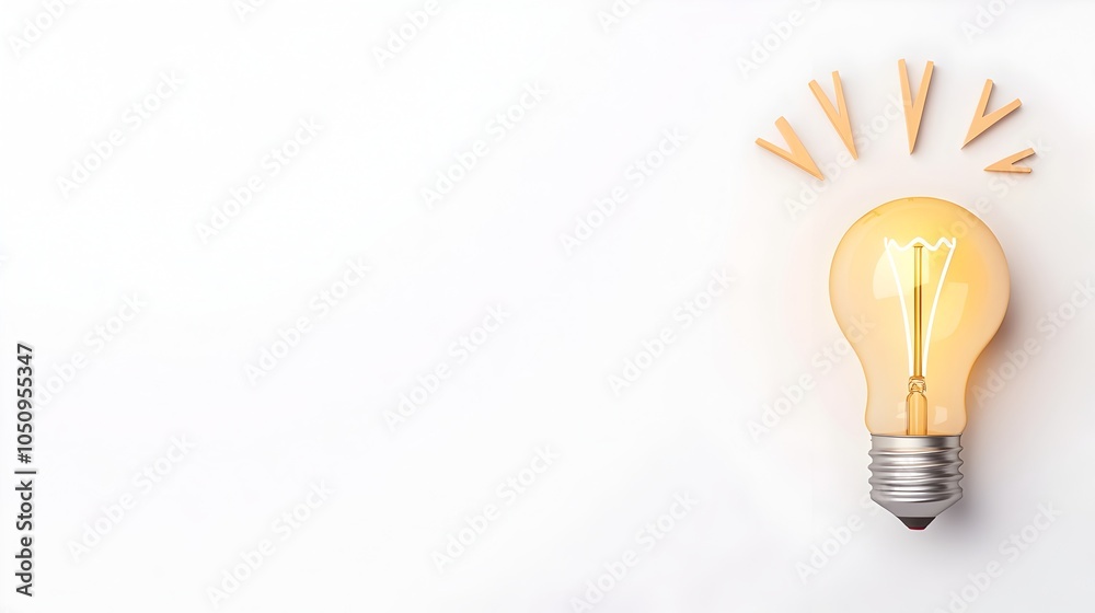 Poster Beautifully rendered 3D lightbulb design with a glowing filament isolated on a plain white background