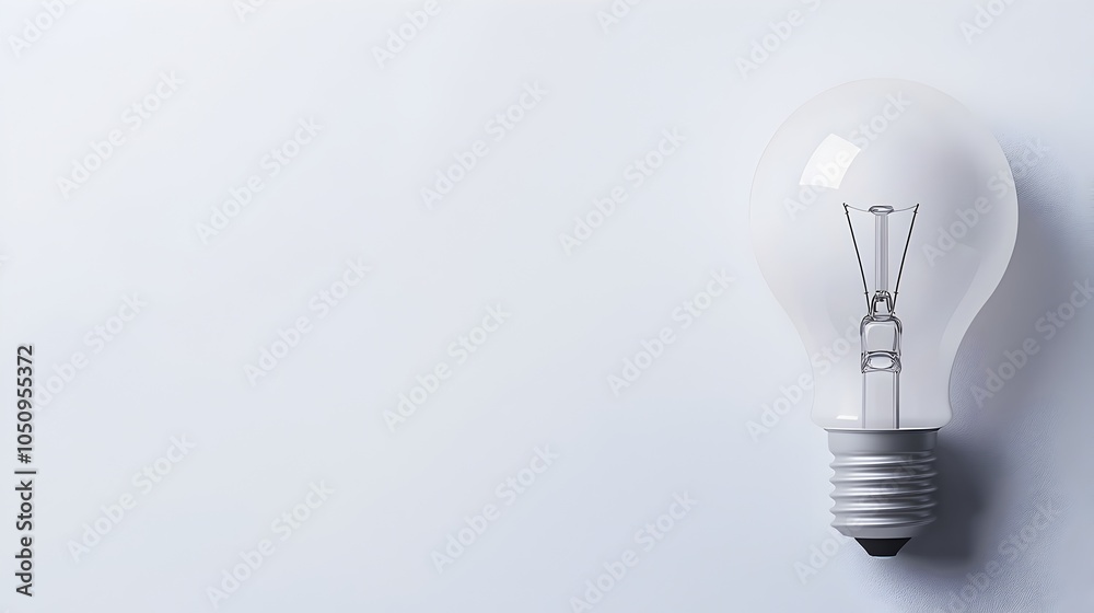 Poster Futuristic and modern lightbulb floating in a clean minimalist 3D environment with large empty area for text advertisements or branding  digital rendering with a focus on innovation technology