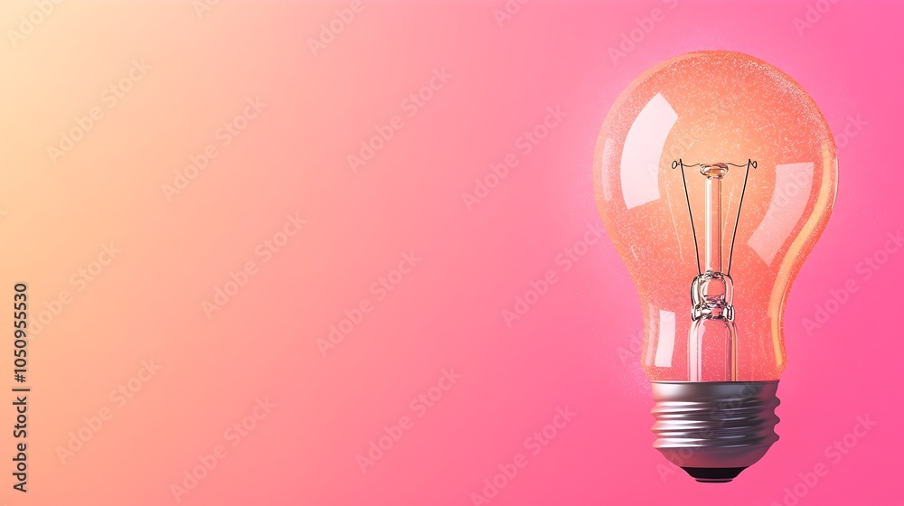 Poster Glowing lightbulb emitting a warm inviting light surrounded by a hazy mist and gentle sparkles set against a calming futuristic gradient background creating an atmospheric and innovative visual