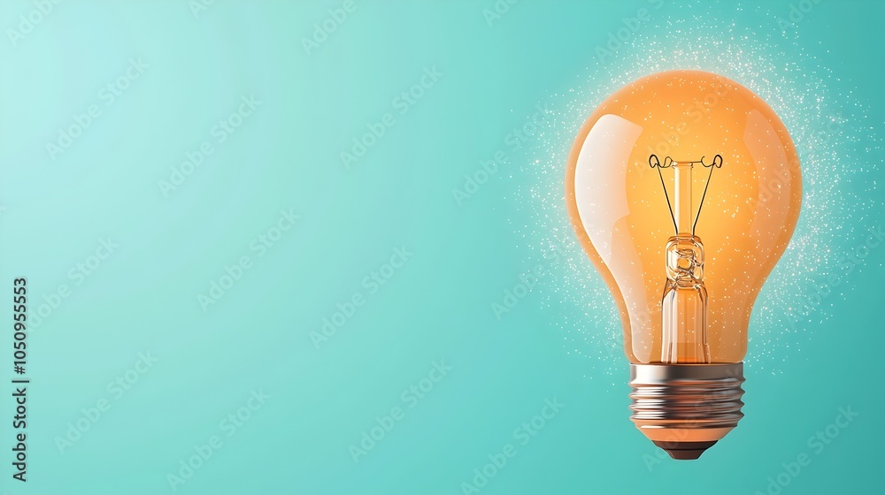 Aufkleber Glowing Lightbulb Surrounded by Soft Sparkles and Mist Against Calming Gradient Background  Atmospheric and Futuristic Depicting Innovation Creativity and Illumination