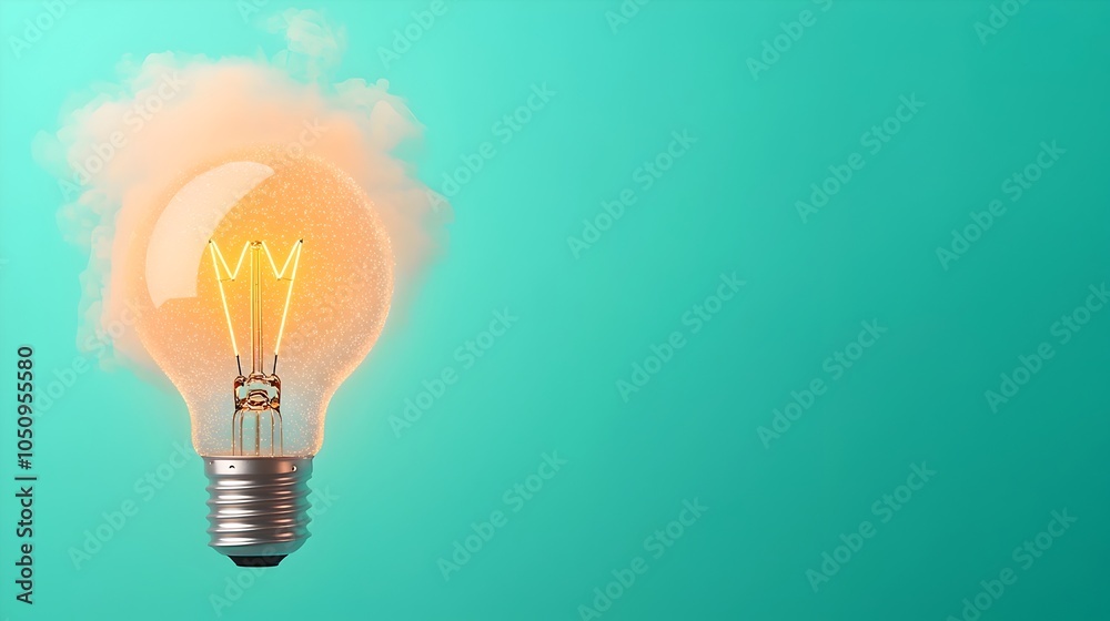 Aufkleber captivating image of a glowing lightbulb encased in a mesmerizing mist of sparkling particles set ag