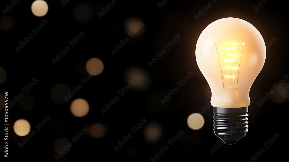 Fototapete Glowing lightbulb against a dark moody backdrop surrounded by soft blurred bokeh lights representing ideas creativity and innovation in a professional 3D design setting