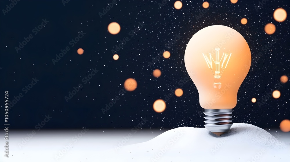 Fototapete Glowing lightbulb shining brightly against a dark backdrop surrounded by soft blurred bokeh lights representing the concept of creative ideas innovation and in a professional 3D design studio setting