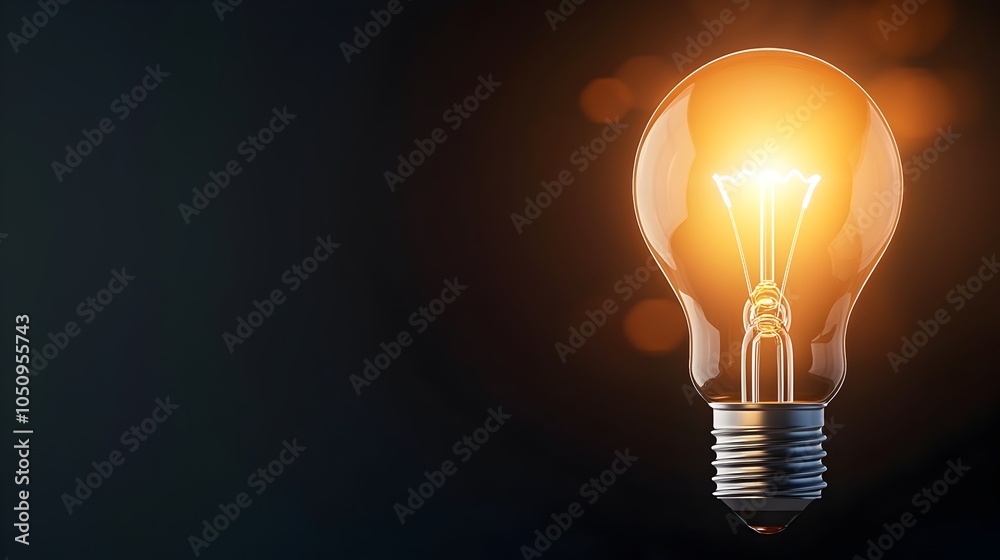 Aufkleber Illuminated 3D rendering of a glowing lightbulb on a dark background with a warm bokeh effect  This image symbolizes creativity innovation and the spark of new ideas making it perfect for advertising