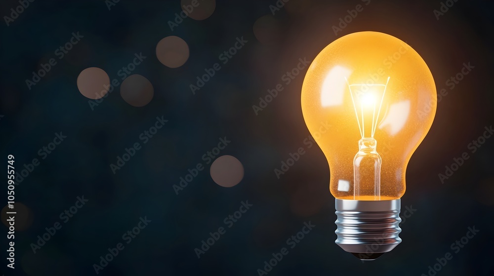 Leinwandbilder Illuminated 3D Rendering of a Lightbulb on a Dark Background with Warm Bokeh Glow Symbolizing Creativity Innovation and for Advertising and Conceptual Designs